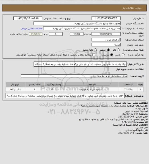 استعلام واگذاری خدمات خودرویی معاونت غذا و دارو طبق برگه های شرایط پیوستی به تعداد 8 دستگاه