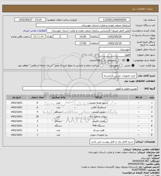 استعلام خرید تجهیزات دوربین مداربسته