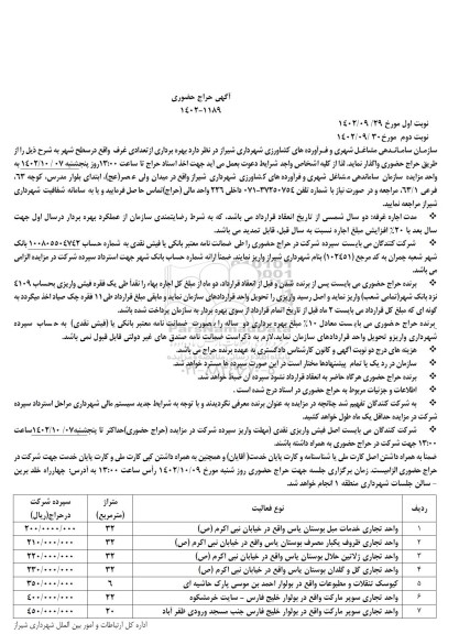 مزایده بهره برداری تعدادی از غرف