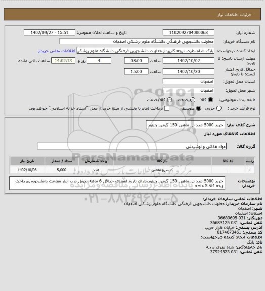 استعلام خرید 5000 عدد تن ماهی 150 گرمی چینود