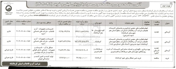 تجدید مناقصه انجام فعالیت های حجمی اپراتوری و پشتیبانی تاسیسات....- نوبت دوم