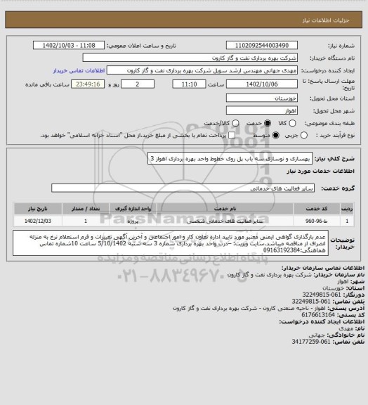 استعلام بهسازی و نوسازی سه باب پل روی  خطوط واحد بهره برداری اهواز 3