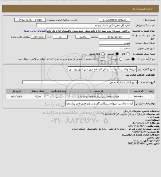 استعلام قرارداد واکسیناسیون تب برفکی گوسفند و بز طبق فایل پیوستی