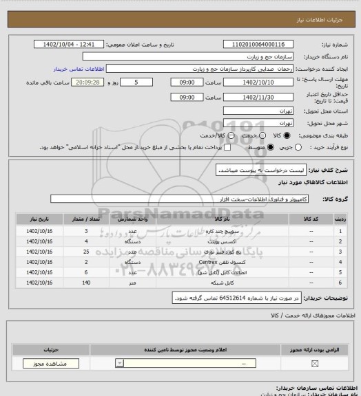 استعلام لیست درخواست به پیوست میباشد.