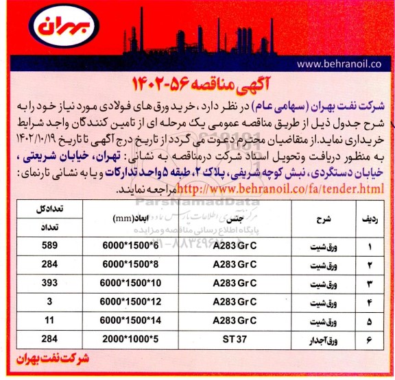 مناقصه خرید ورق های فولادی ...