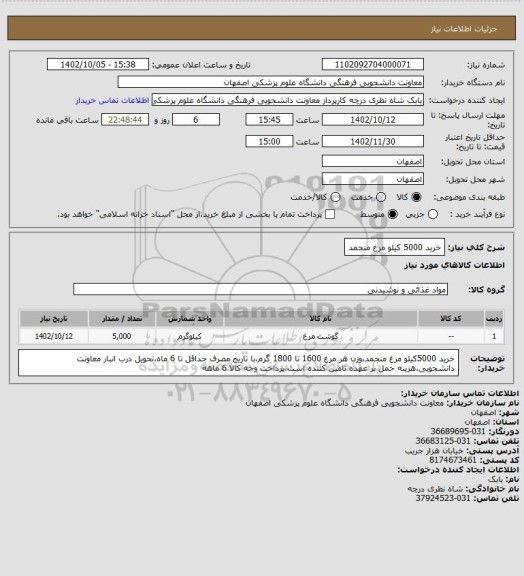 استعلام خرید 5000 کیلو مرغ منجمد