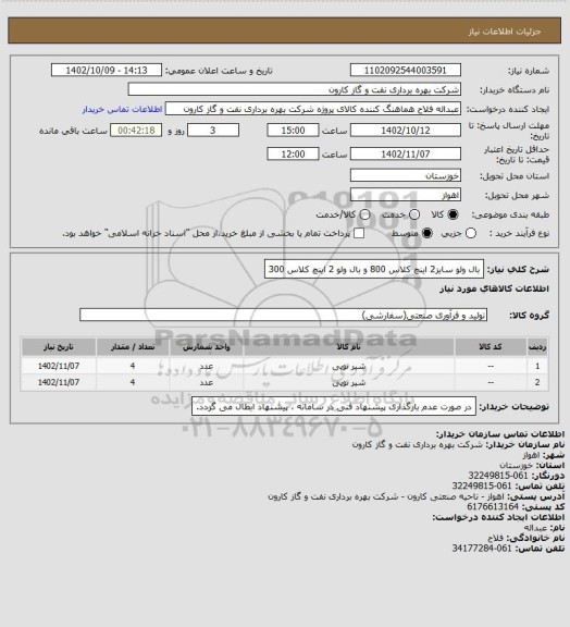 استعلام  بال ولو سایز2 اینچ کلاس 800 و بال ولو 2 اینچ کلاس 300