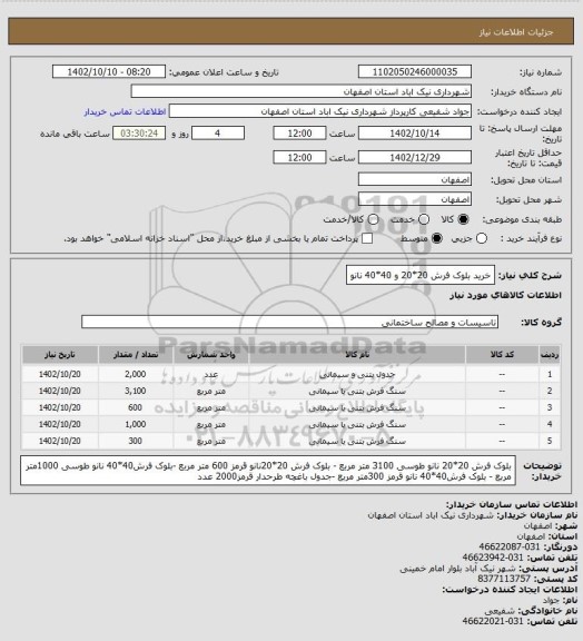 استعلام خرید بلوک فرش 20*20 و 40*40  نانو