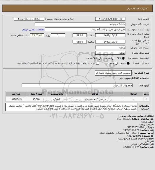 استعلام سبوس گندم جهت مصرف گاوداری