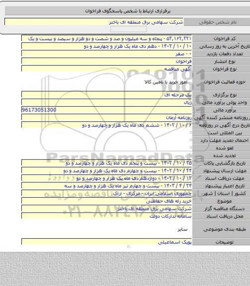 مناقصه, خرید رله های حفاظتی