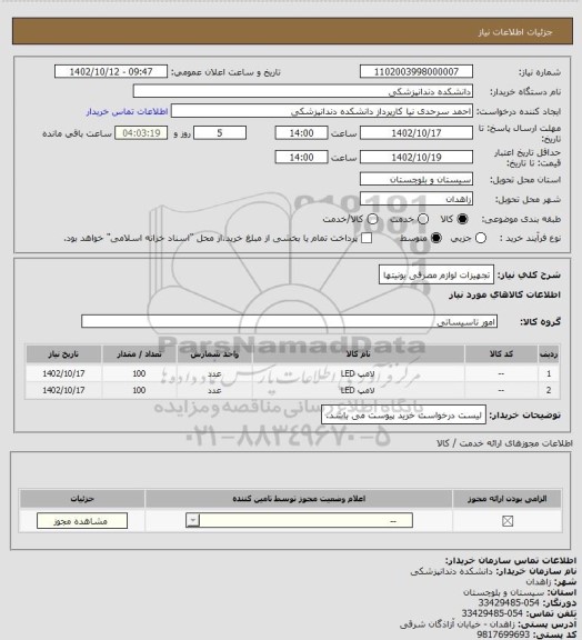 استعلام تجهیزات لوازم مصرفی یونیتها