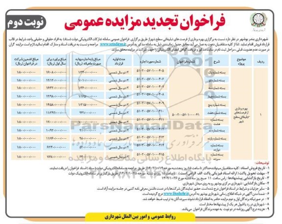 تجدید مزایده بهره‌برداری از فرصت های تبلیغاتی سطح شهر - نوبت دوم 