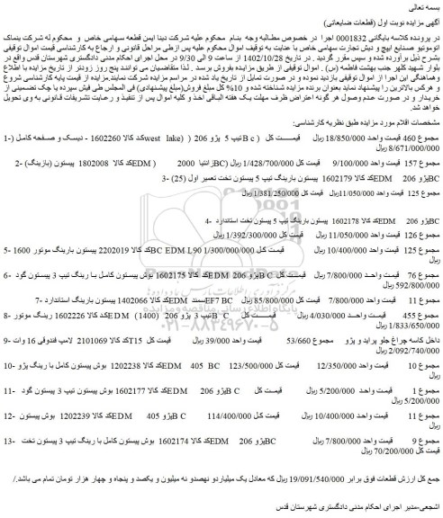 مزایده دیسک و صفحه کامل ....