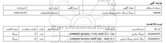 استعلام الکترونیکی، بیرینگ  و رینگ داخلی بیرینگ ترکیبی