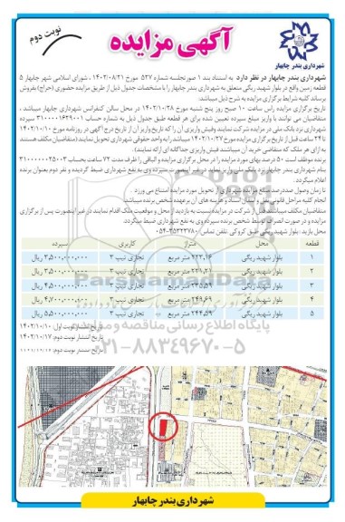 مزایده فروش 5 قطعه زمین با کاربری تجاری  - نوبت دوم 