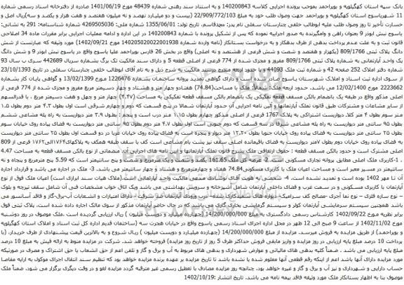 آگهی مزایده  شش دانگ پلاک ثبتی 809/1766 (یکهزار و هفتصد و شصت و شش فرعی از هشتصد و نه اصلی) 