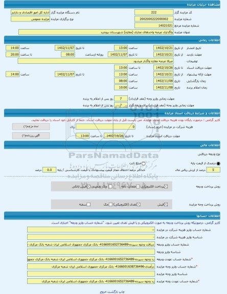 مزایده ، واگذاری عرصه واحدهای تجاری (مغازه) شهرستان بروجرد -مزایده واحد تجاری  - استان لرستان