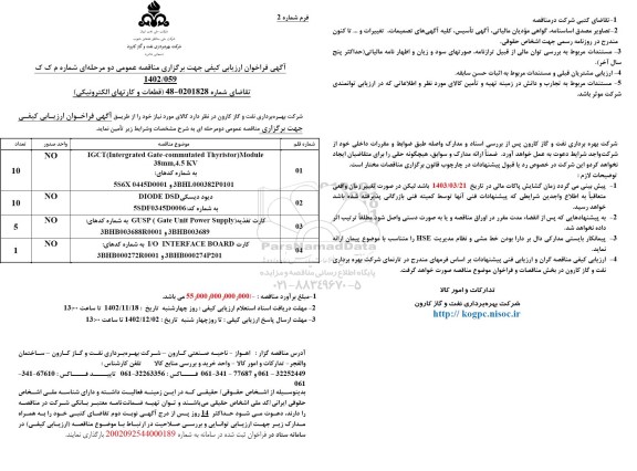 مناقصه قطعات و کارتهای الکترونیکی ...