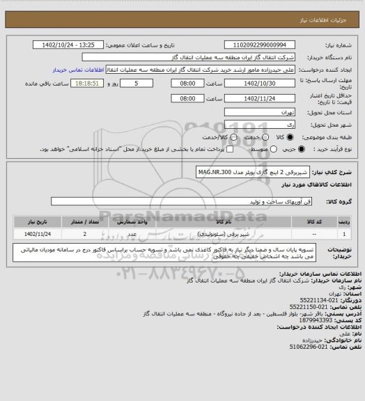 استعلام شیربرقی 2 اینچ گازی بویلر مدل MAG.NR.300