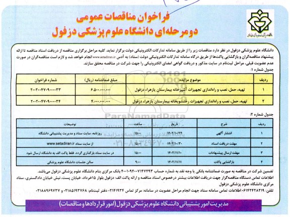 فراخوان مناقصه تهیه، حمل، نصب و راه اندازی تجهیزات آشپزخانه بیمارستان ...