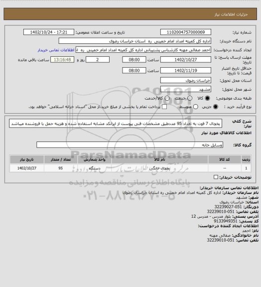 استعلام یخچال 7 فوت به تعداد 95 عدد، سایت ستاد