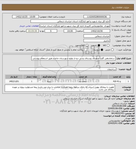 استعلام ساماندهی گلزار شهدای روستای پشی دره از توابع شهرستان جاجرم طبق استعلام پیوستی