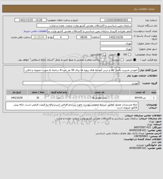 استعلام اموزش مدیریت دانش aar و درس آموخته های پروژه ها برای 50 نفر دوره 8 ساعته به صورت حضوری و انلاین