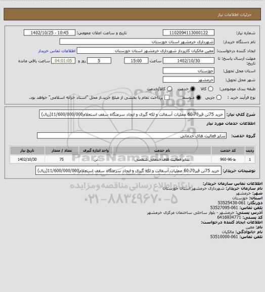 استعلام خرید 75تن قیر70-60 عملیات آسفالت و لکه گیری و ایجاد سرعتگاه سقف استعلام11/600/000/000(ریال)