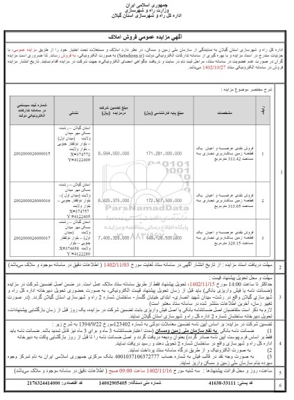 مزایده فروش املاک 