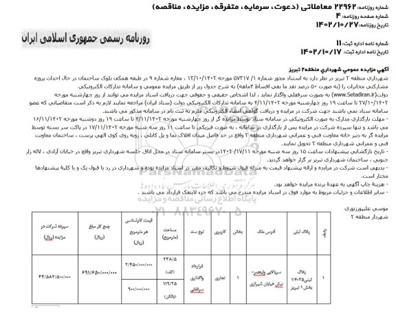 مزایده واگذاری مغازه 