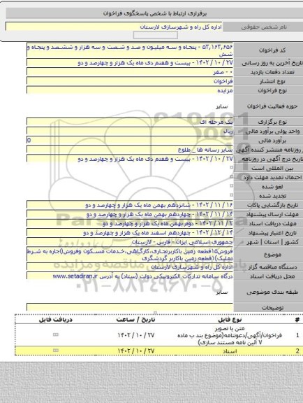 مزایده, فروش۱۵قطعه زمین باکاربرتجاری،کارگاهی،خدمات مسکون وفروش(اجاره به شرط تملیک)۱قطعه زمین باکاربر گردشگری