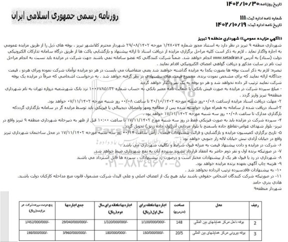 مزایده عمومی بوفه داخل مرکز همایشهای بین المللی 