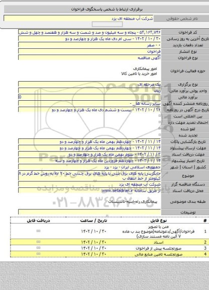 مناقصه, جایگزینی پایه های برق بتنی با پایه های برق چدنی خط kv   ۲۰ به روش خط گرم در ۸ کیلومتر از خط انتقال ب