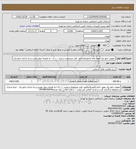 استعلام تعویض تابلو برق موتور خانه (تابلو وکنتاکتور، کلید مینیاتوری و غیره ......) – به همراه حمل ونصب و راه اندازی تابلو برق