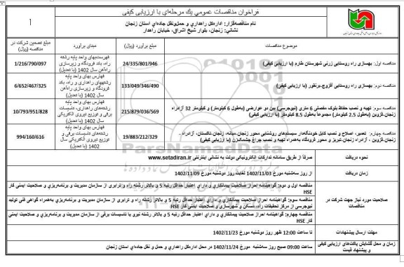 فراخوان مناقصه بهسازی راه روستایی ....