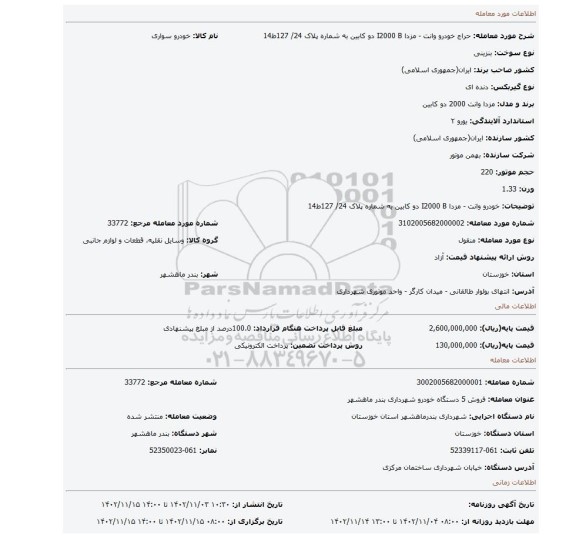 خودرو وانت - مزدا I2000 B  دو کابین به شماره پلاک 24/ 127ط14