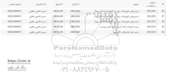 استعلام خرید اتصالات گاز 7 ردیف