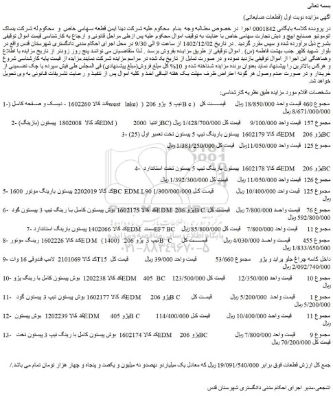 مزایده فروش دیسک و صفحه کامل (west lake)  تیپ 5 پژو 206 و...