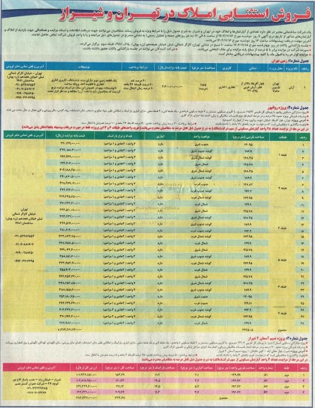 مزایده فروش استثنایی تعدادی از آپارتمان ها و املاک 