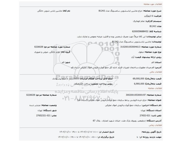 ماشین لباسشویی سامسونگ مدل B1242