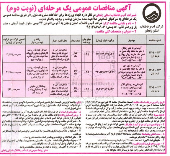 مناقصه آبرسانی به شهر .. نوبت دوم