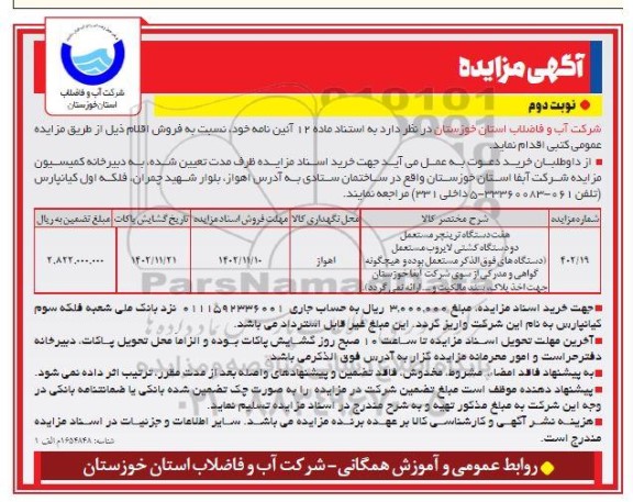 مزایده فروش هفت دستگاه ترینچر مستعمل... - نوبت دوم 