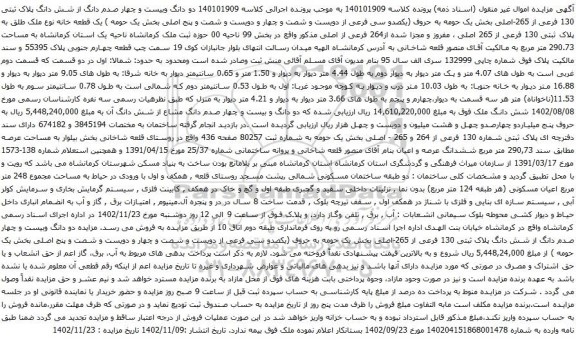 آگهی مزایده و دانگ وبیست و چهار صدم دانگ از شش دانگ پلاک ثبتی 130 فرعی از 265-اصلی