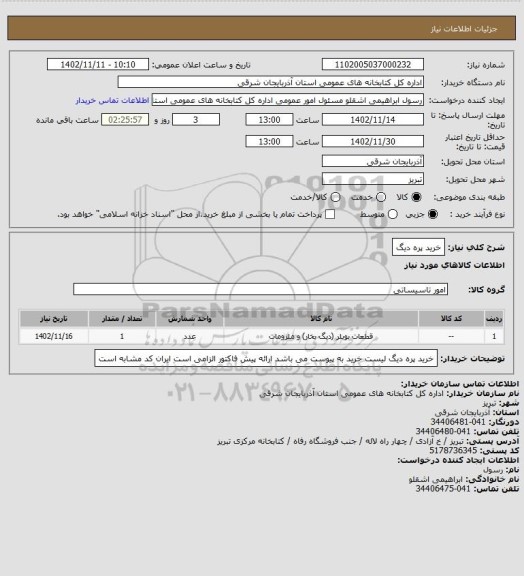 استعلام خرید پره دیگ