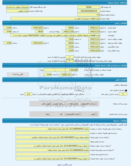 مزایده ، مزایده قطعات شهرداری شاهین دژ  -مزایده زمین  - استان آذربایجان غربی