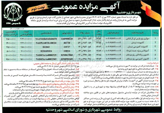 مزایده فروش تعدادی از ماشین آلات - نوبت دوم