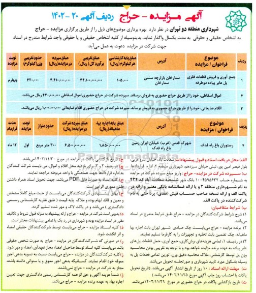 مزایده جمع آوری و فروش قطعات فلزی پل عابر پیاده دوطرفه ...