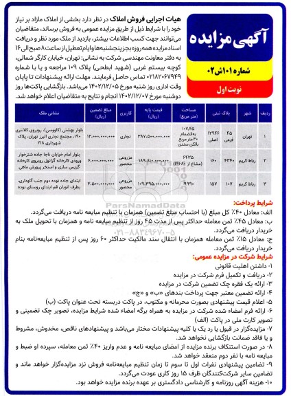 مزایده فروش ملک مازاد 