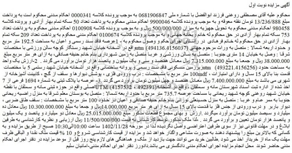 مزایده فروش یک واحد زیرزمین مسکونی فاقد سند رسمی 