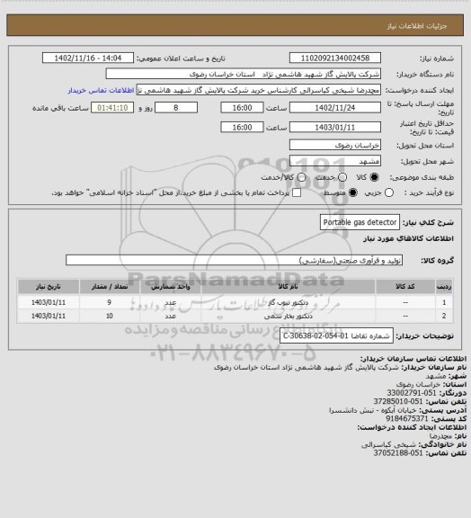 استعلام Portable gas detector